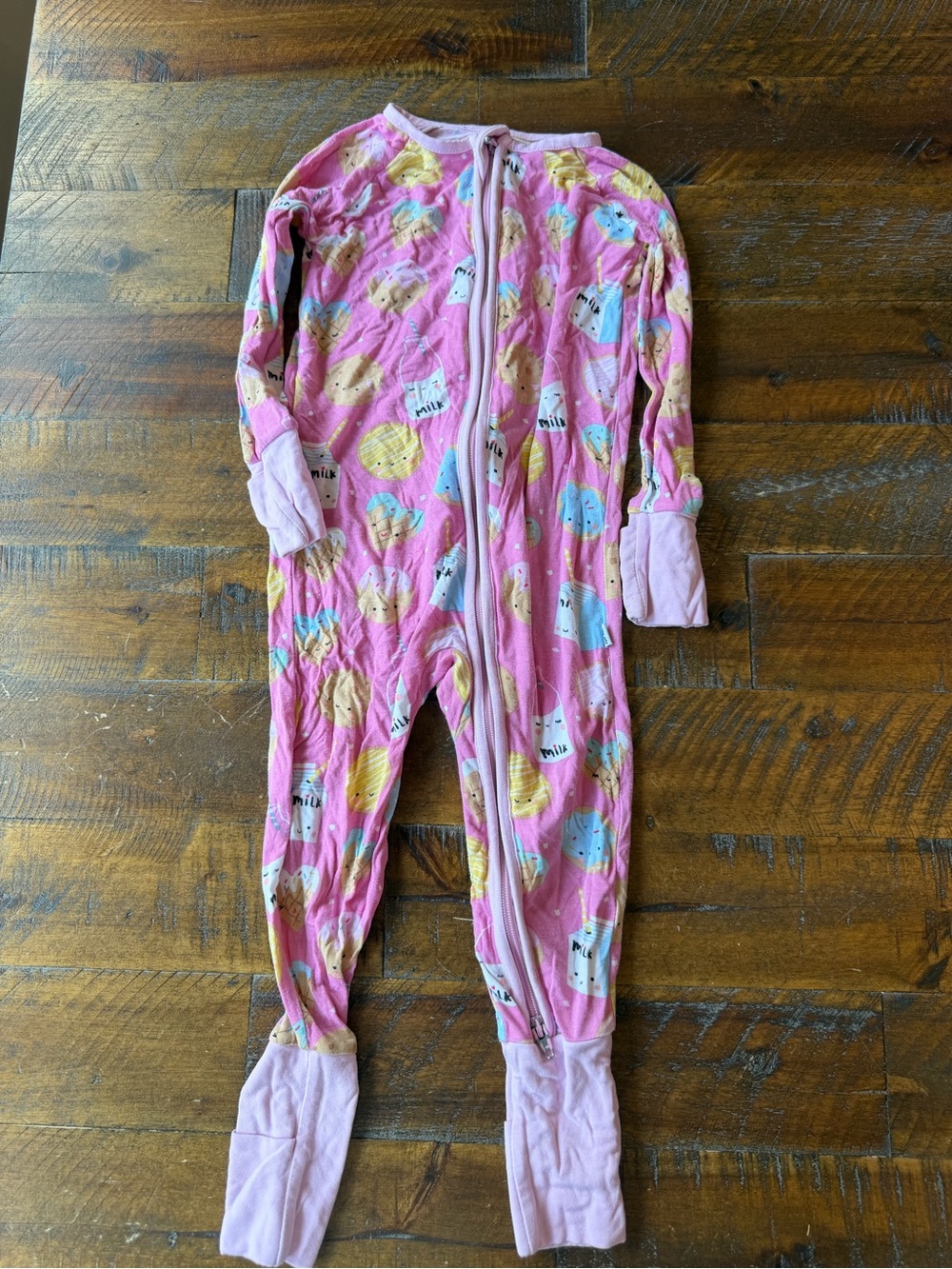 Little Sleepies Pink One-Piece Pajama with Milk and Cookies print, 6-12m